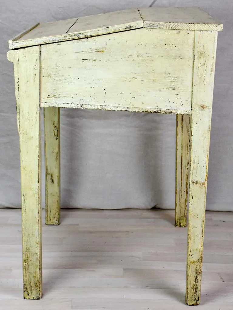 Antique French school desk with lid and gray  / beige patina