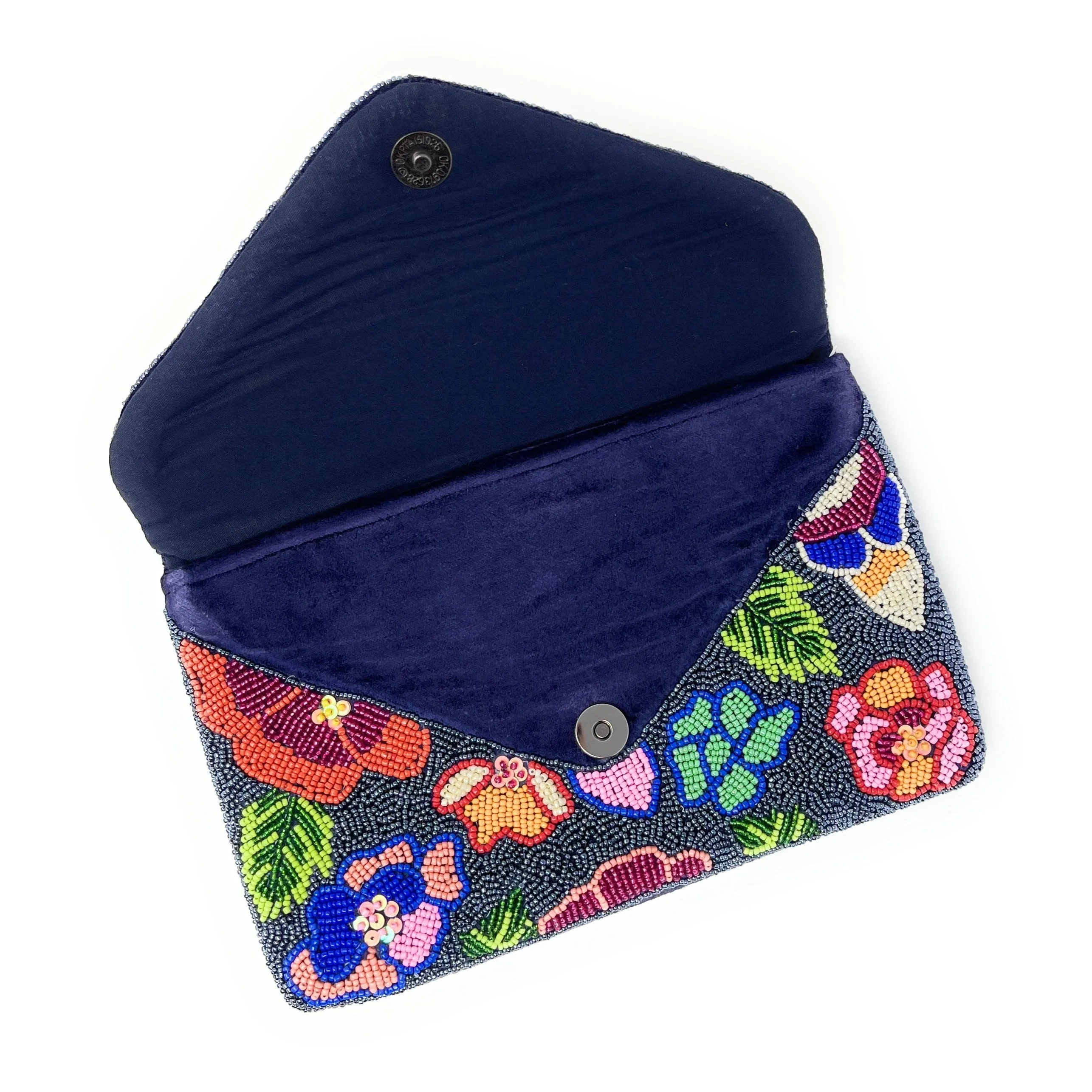 Beaded Blue Floral Clutch Purse