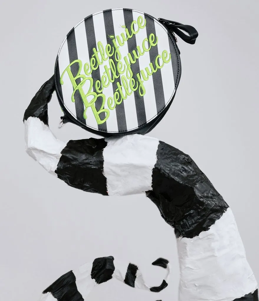 Beetlejuice Black and White Striped Round Crossbody Purse