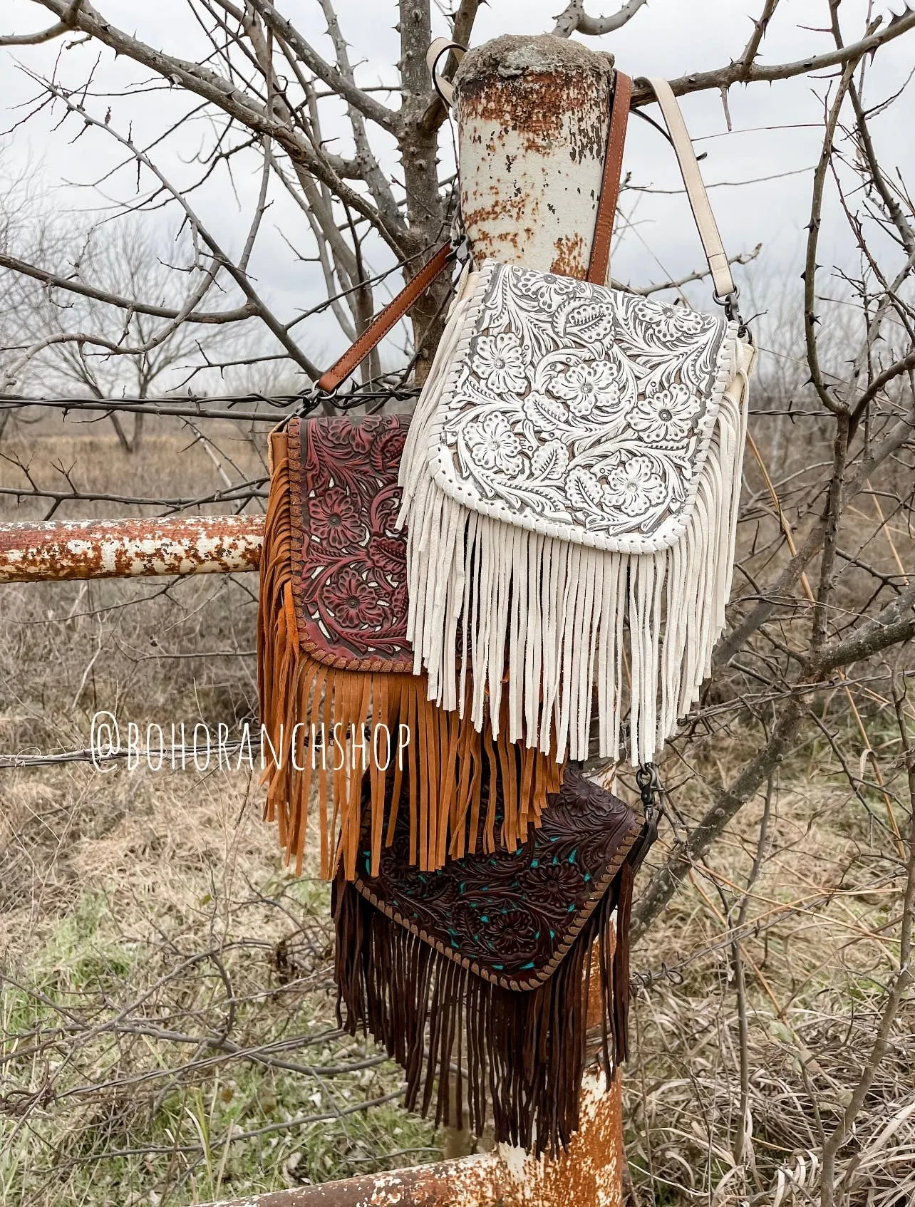 Boho Ranch Shop - THE LEXIE CROSSBODY - BROWN   TURQUOISE - Laser Cut Purse