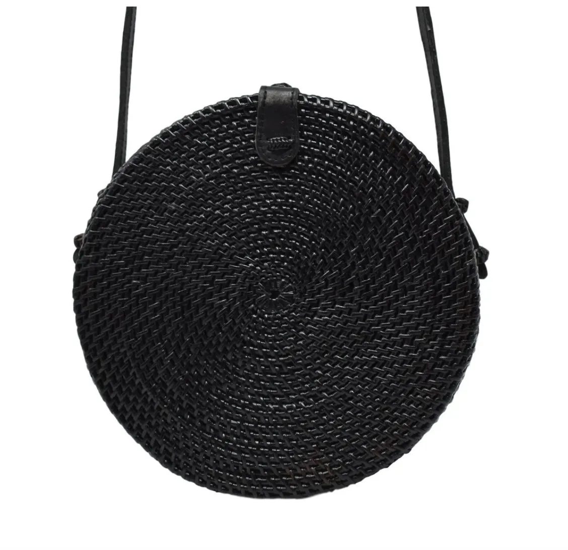 Camilla Round Rattan Bag - Black