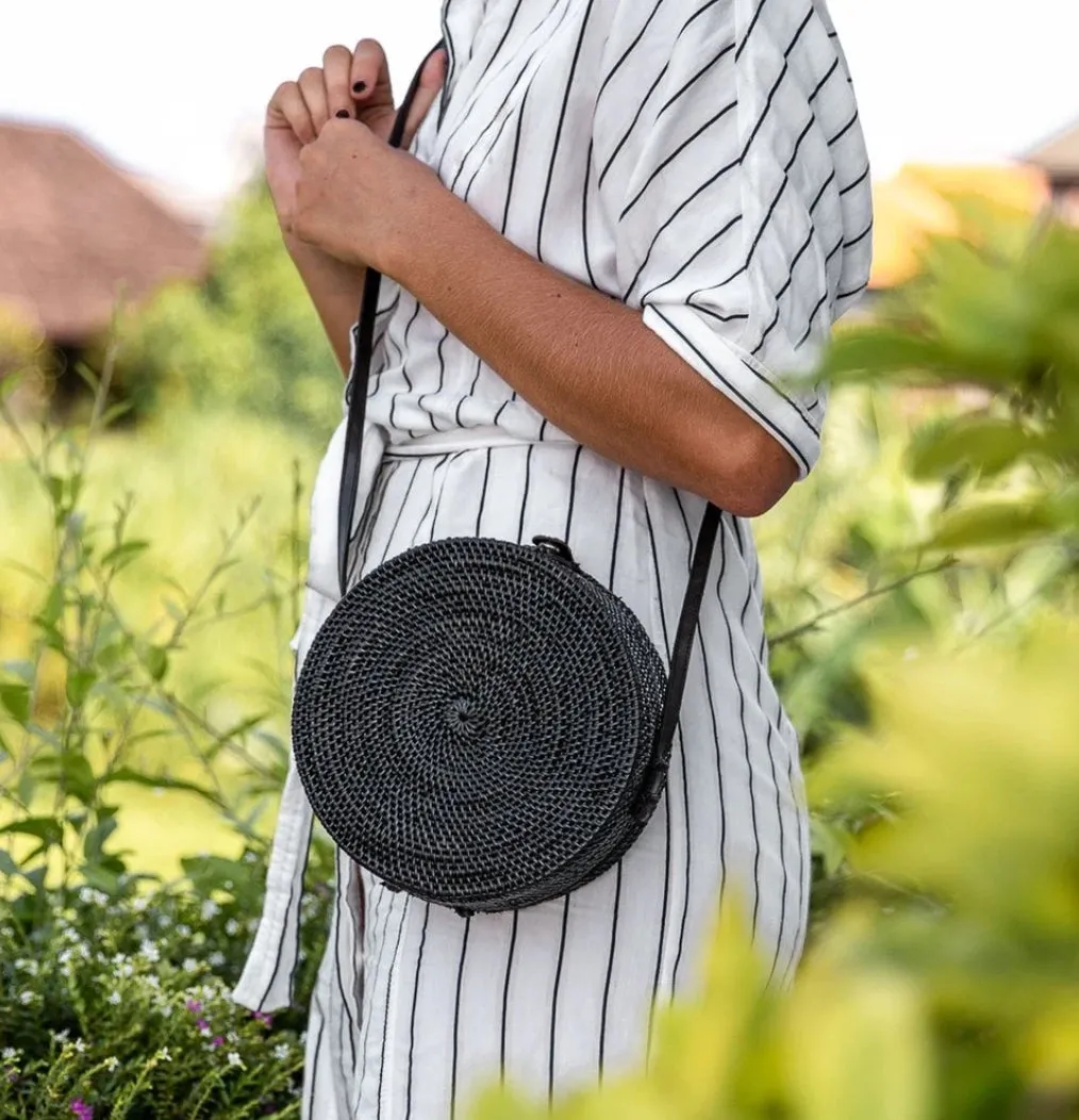 Camilla Round Rattan Bag - Black