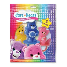 Care Bears 3 Pack Lollipop Rings, Blueberry, Lemon and Cherry Flavored Ring Lollipops