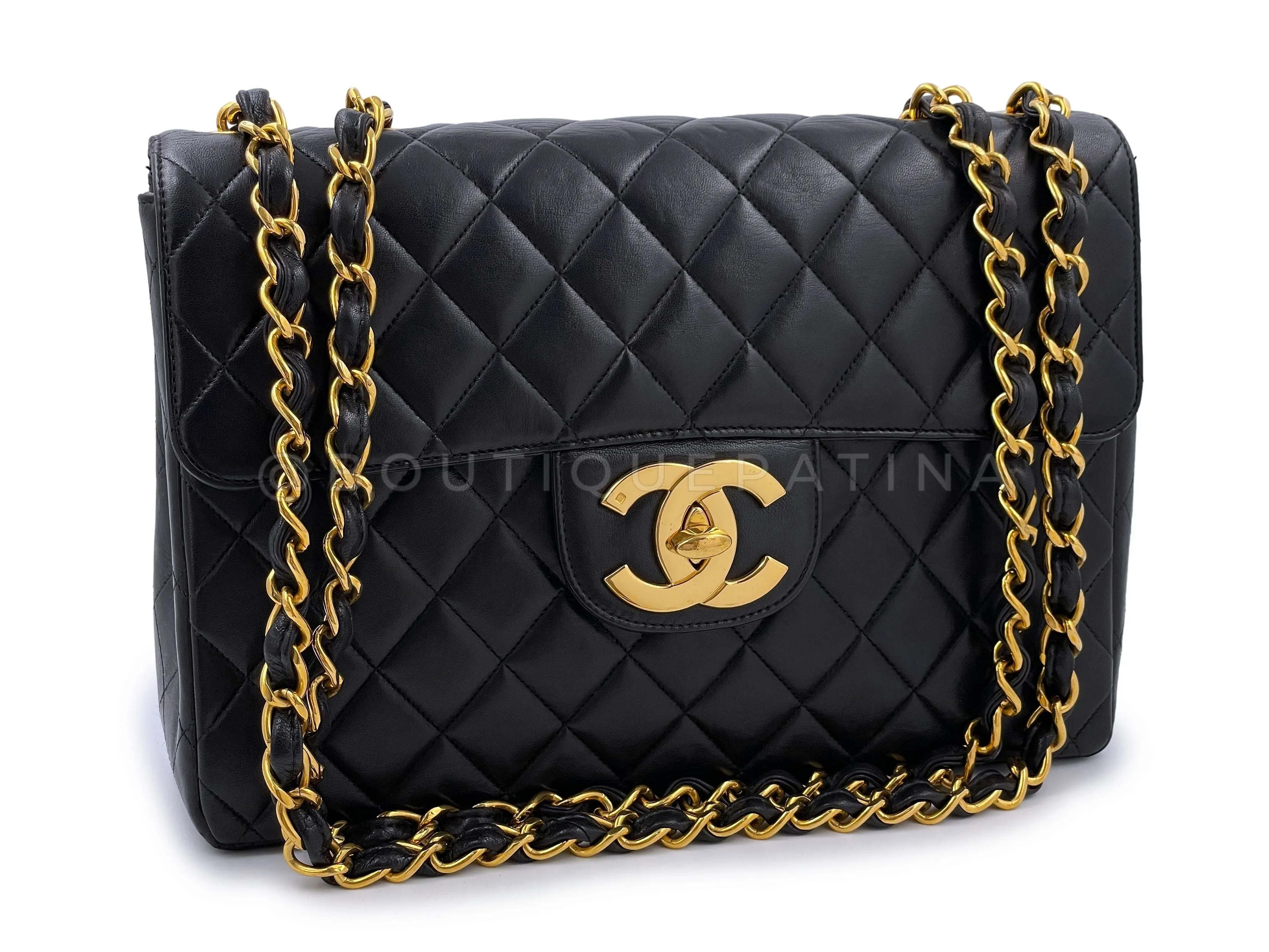 Chanel 1997 Vintage Black Jumbo Classic Flap Bag 24k GHW Lambskin