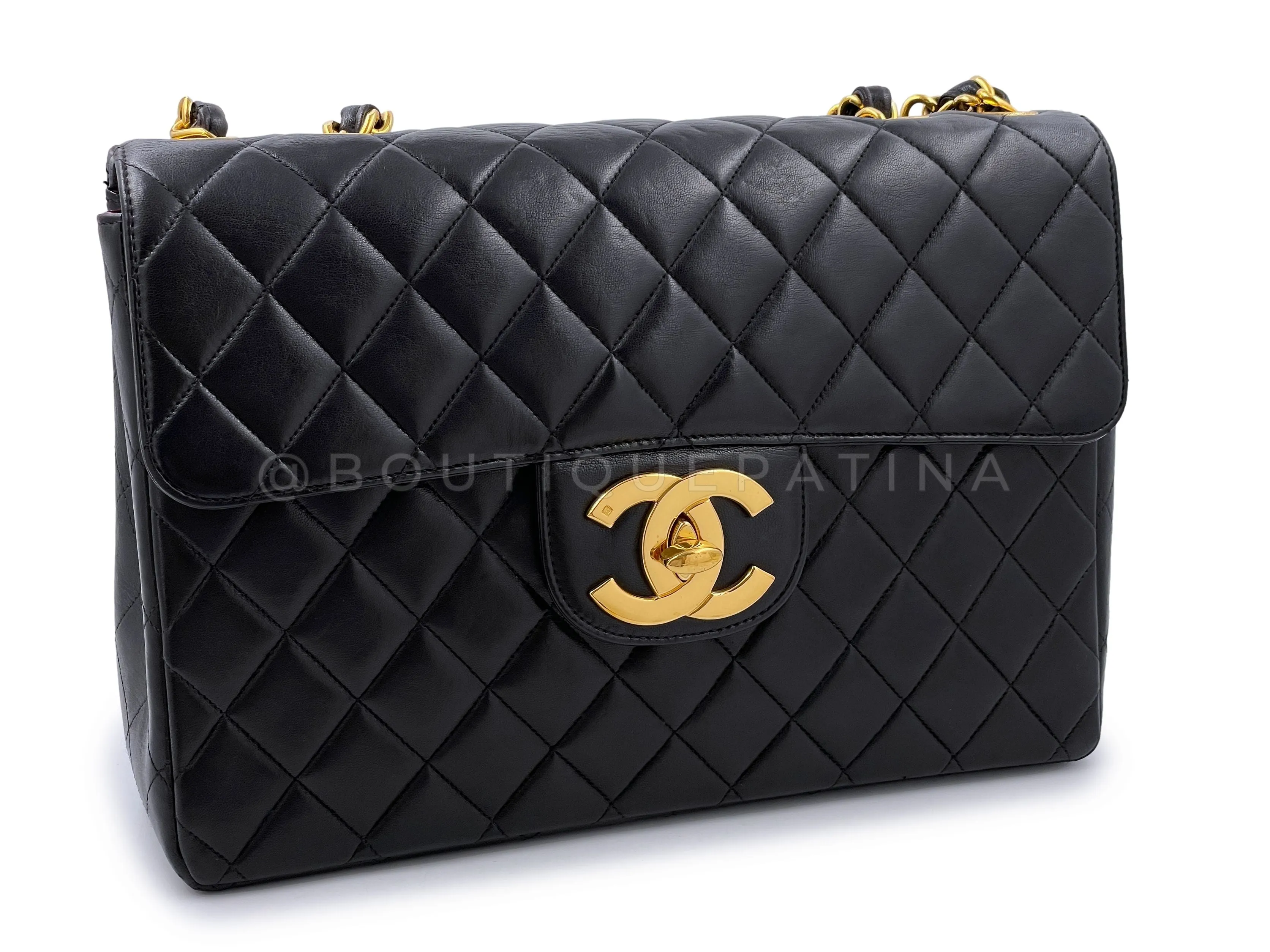 Chanel 1997 Vintage Black Jumbo Classic Flap Bag 24k GHW Lambskin