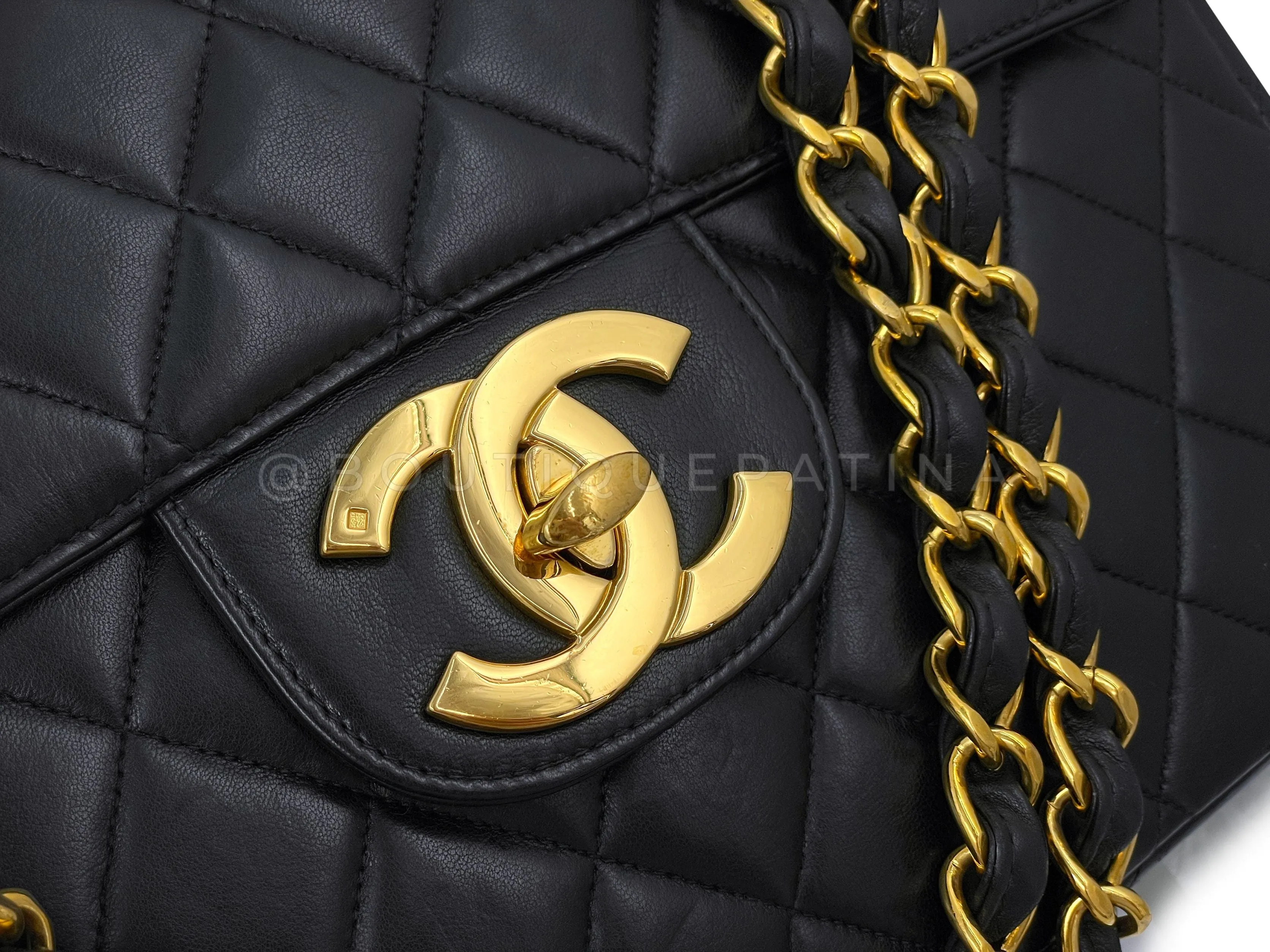 Chanel 1997 Vintage Black Jumbo Classic Flap Bag 24k GHW Lambskin