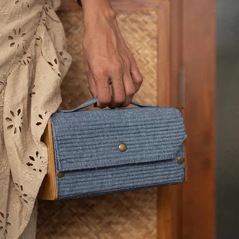 Clutch for Women | Box Clutch | Cotton & Re-Claimed Wood | Denim