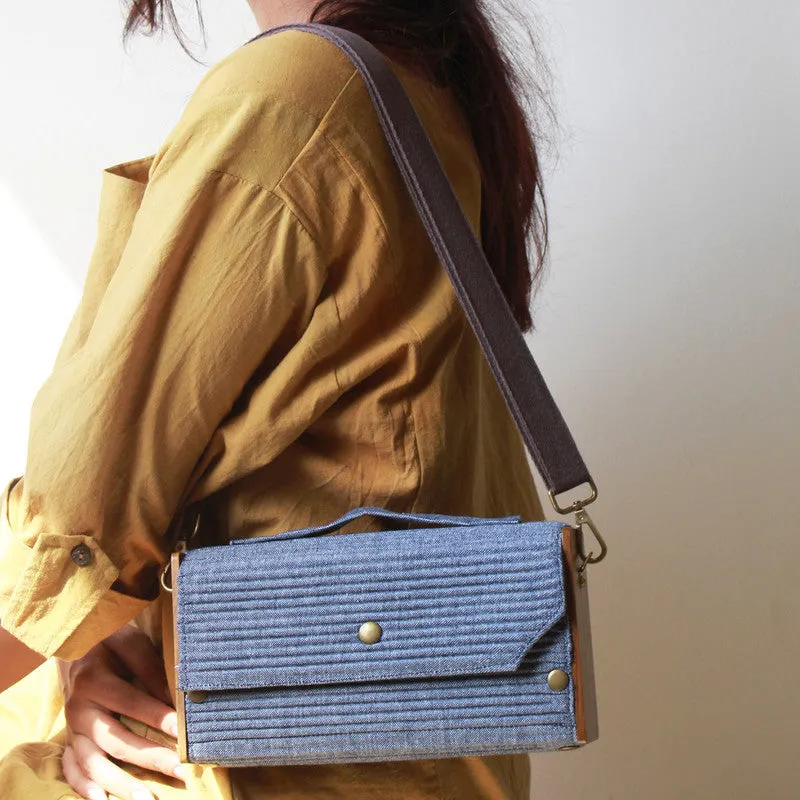 Clutch for Women | Box Clutch | Cotton & Re-Claimed Wood | Denim