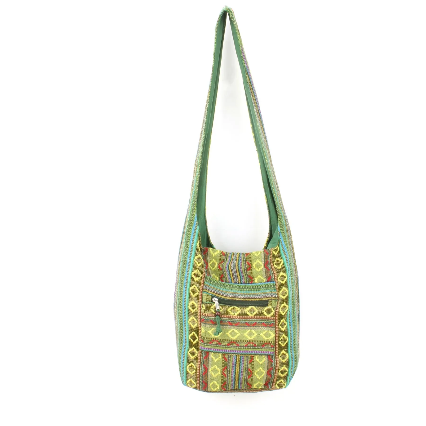 Diamond Pattern Canvas Sling Shoulder Bag - Green