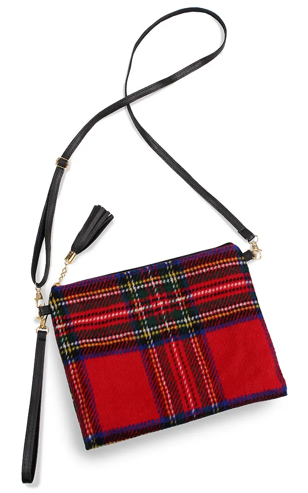 EABG9371 Red Tartan Crossbody Clutch Bag