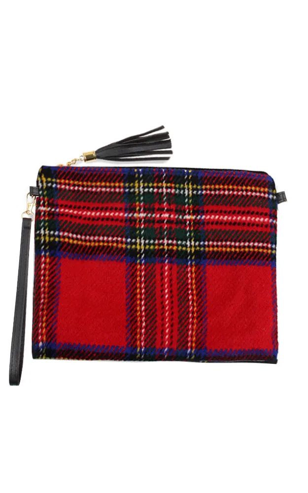 EABG9371 Red Tartan Crossbody Clutch Bag