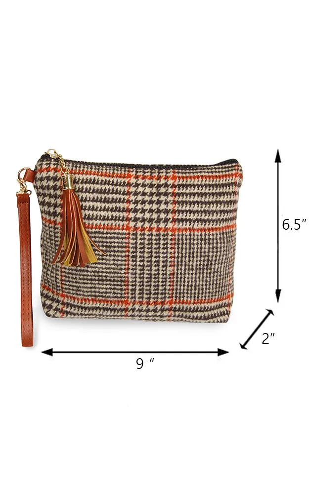 EABG9375 Brown Glen Check Crossbody Clutch Bag