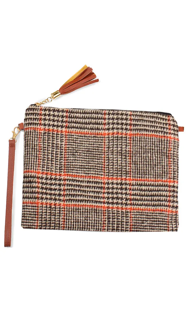 EABG9375 Brown Glen Check Crossbody Clutch Bag