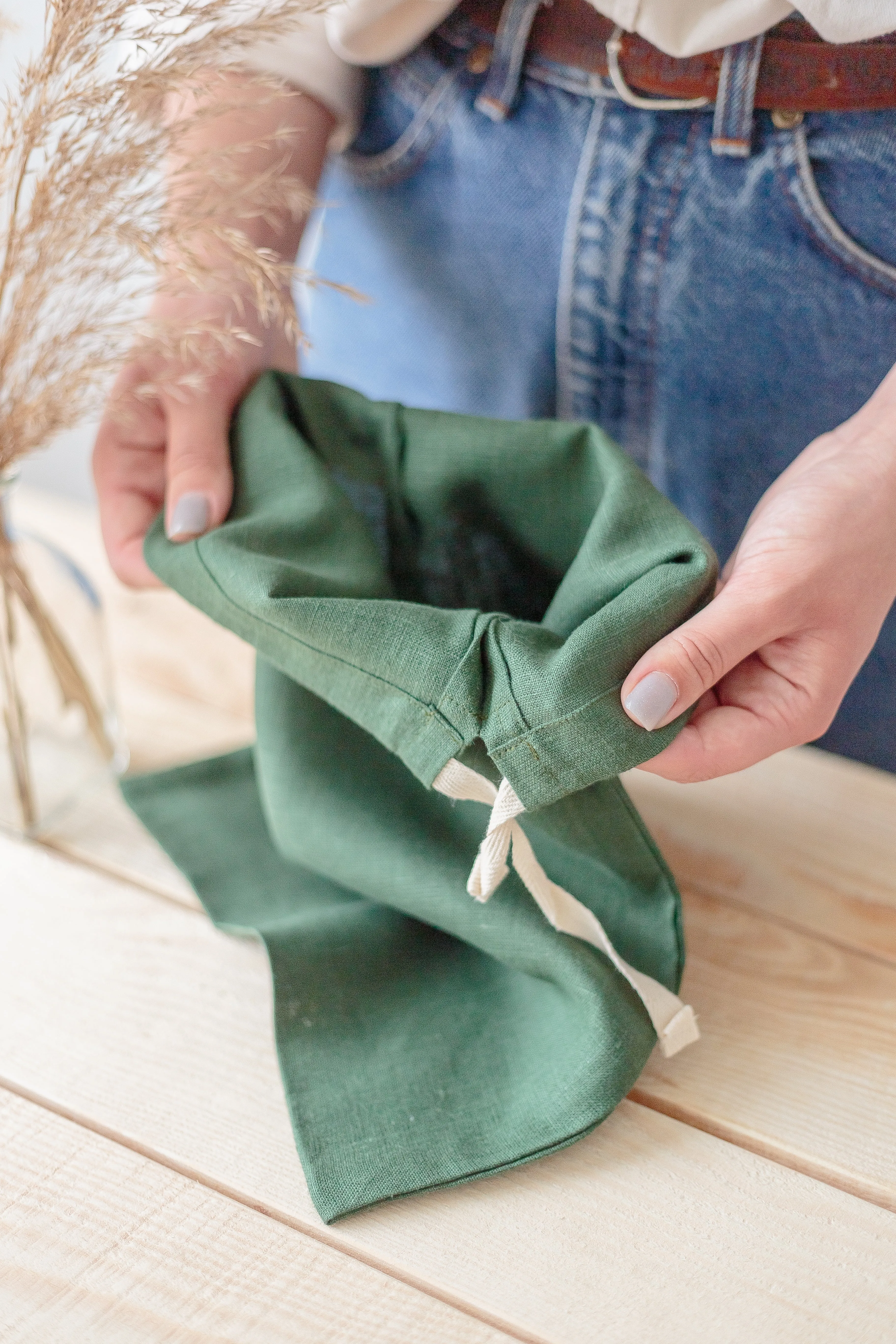 Emerald Green Linen Storage Bag