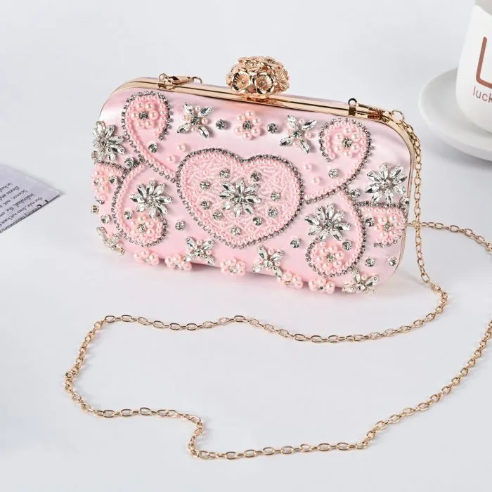 Exquisite Embellished Clutch Bag in Pink