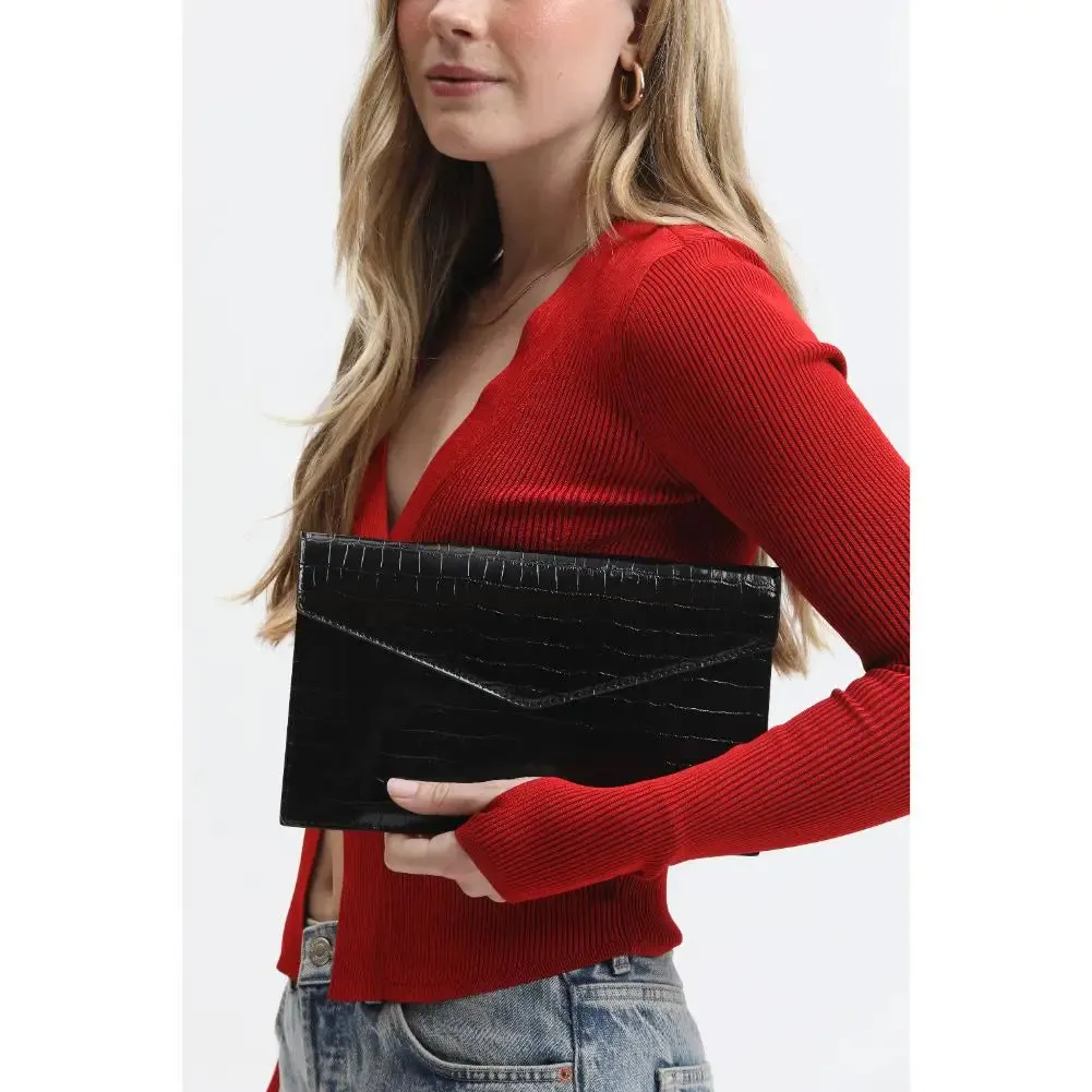 Faux Crocodile Print Clutch Bag