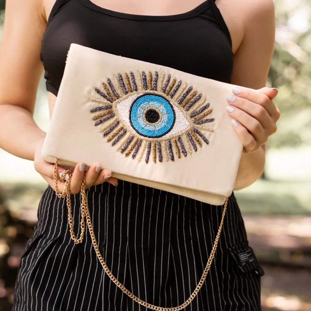 Hand Beaded Evil Eye Clutch Purse