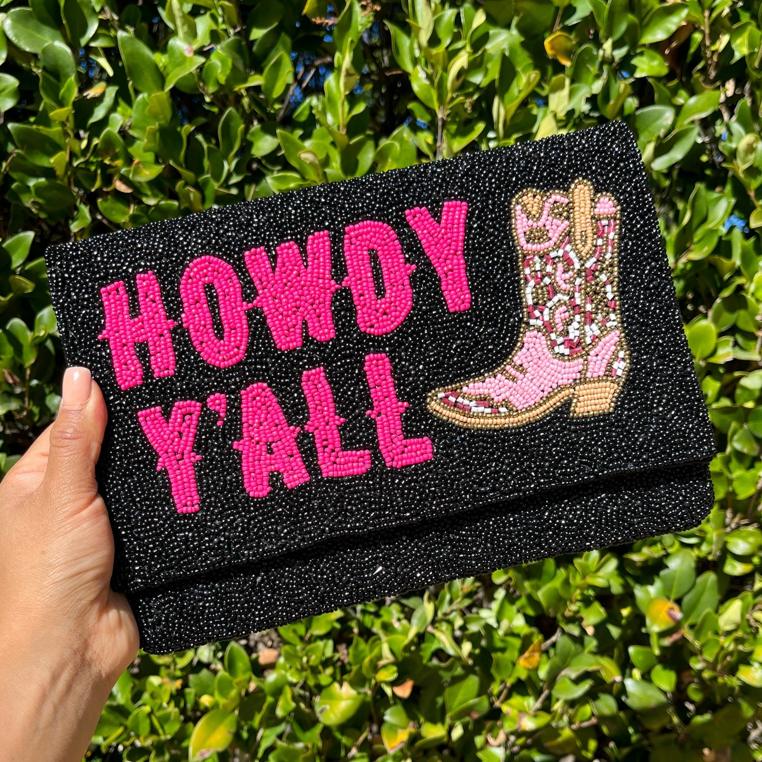 Howdy Beaded Clutch Purse (Black)