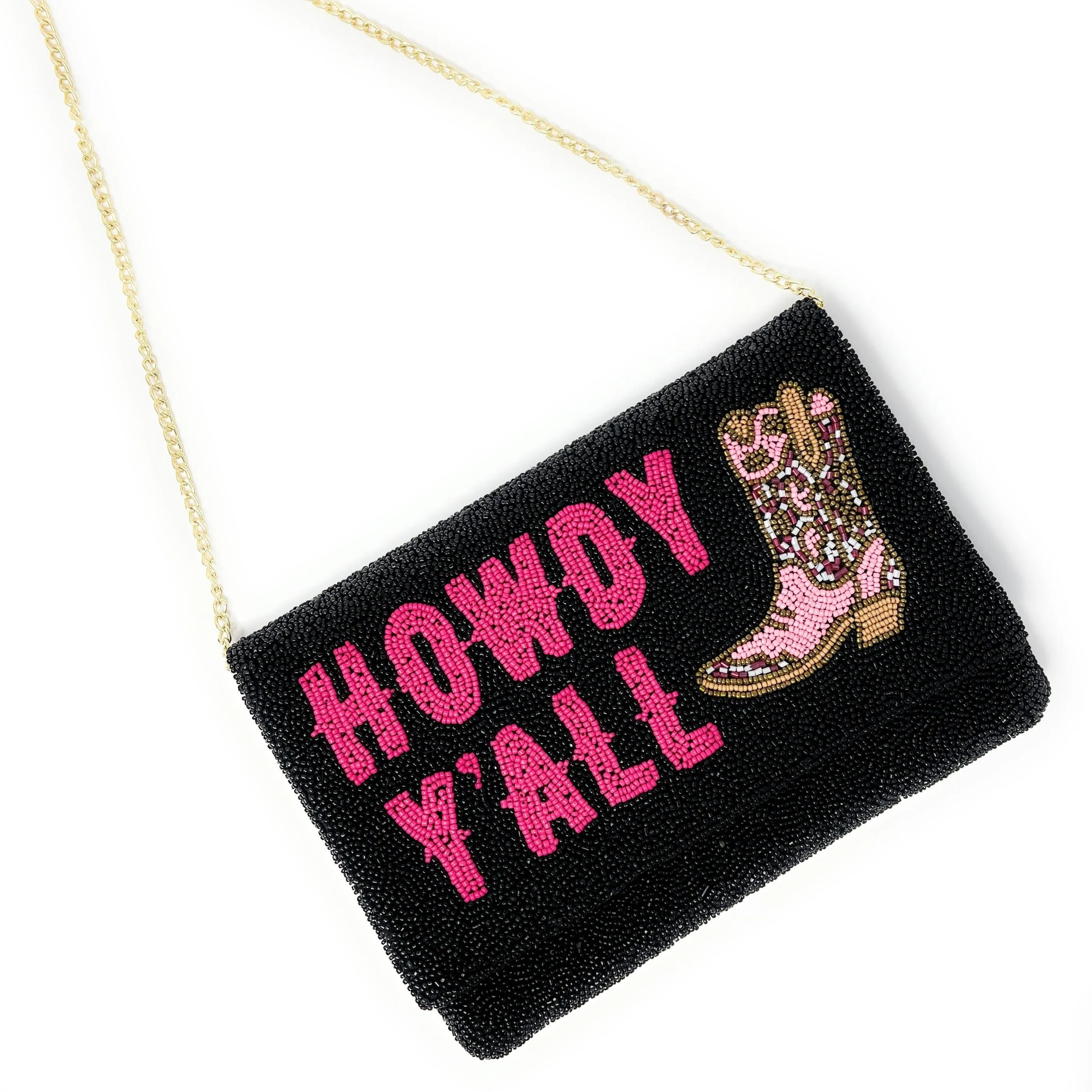 Howdy Beaded Clutch Purse (Black)