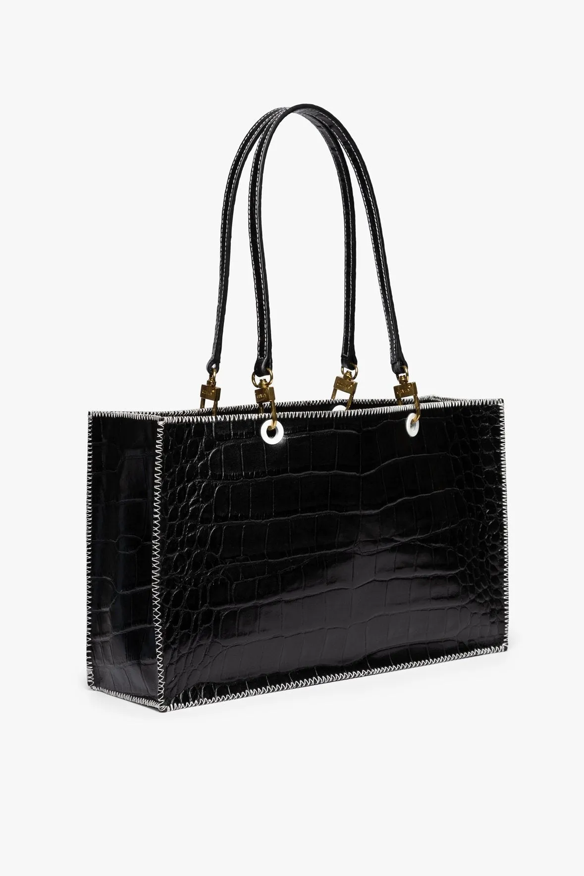 LARGE GEMMA TOTE BAG | BLACK CROC EMBOSSED