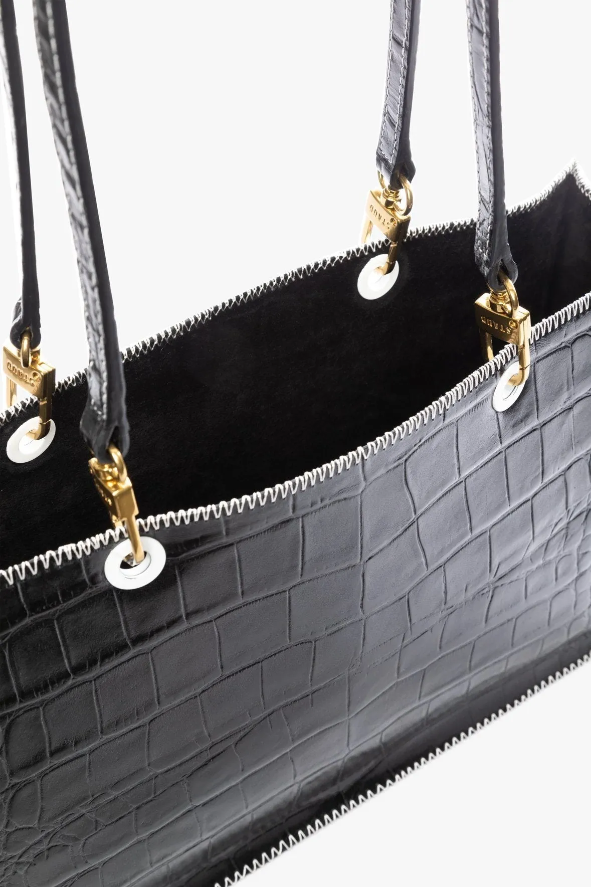 LARGE GEMMA TOTE BAG | BLACK CROC EMBOSSED