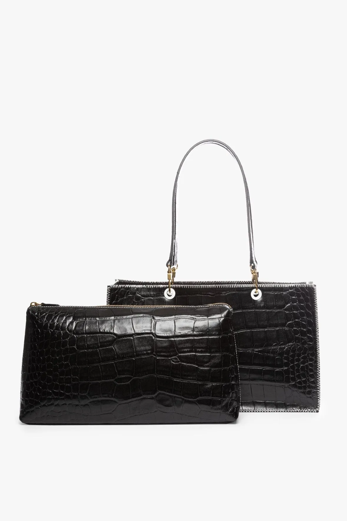 LARGE GEMMA TOTE BAG | BLACK CROC EMBOSSED