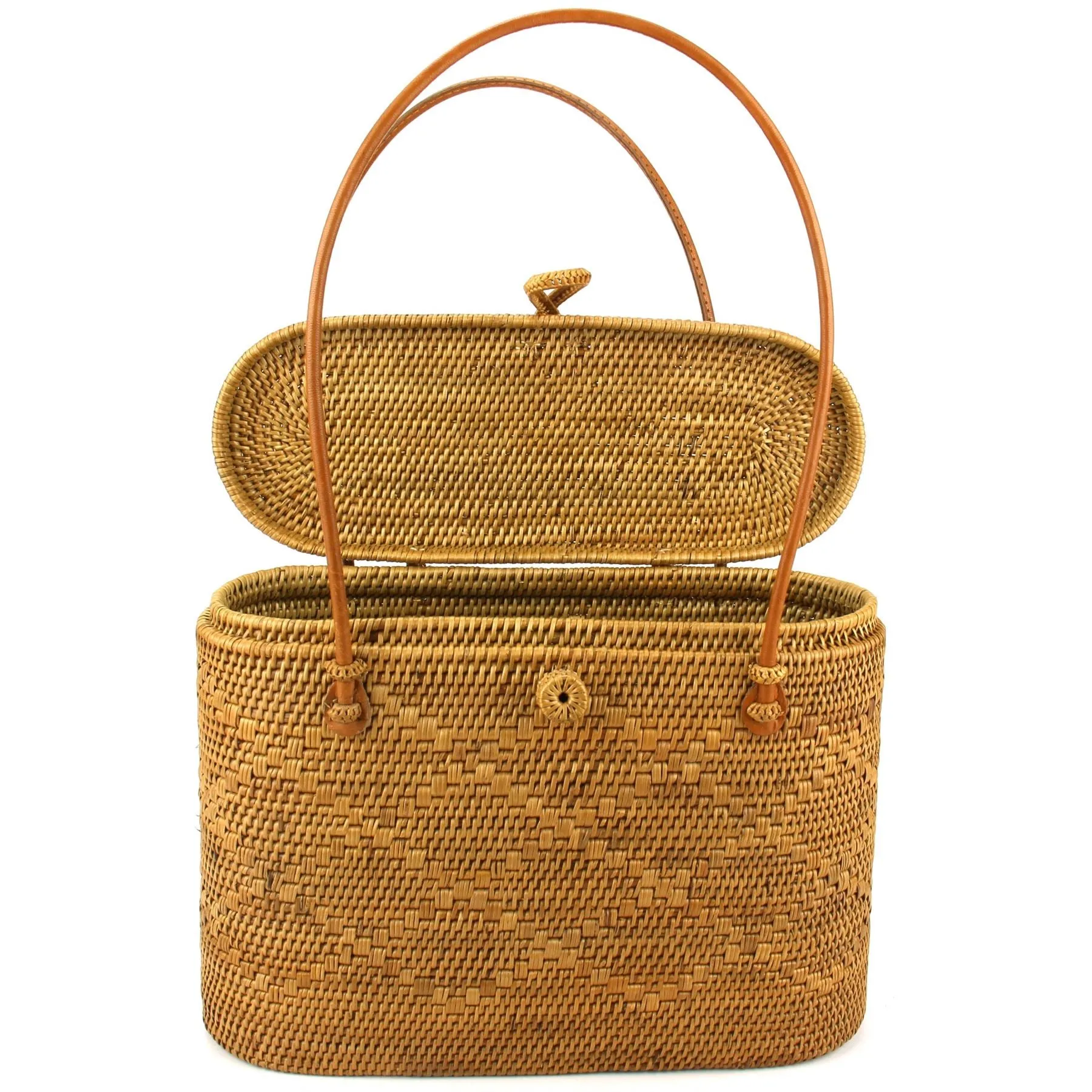 Loud Elephant Handwoven Flat Top Rattan Bag - Cross Loop