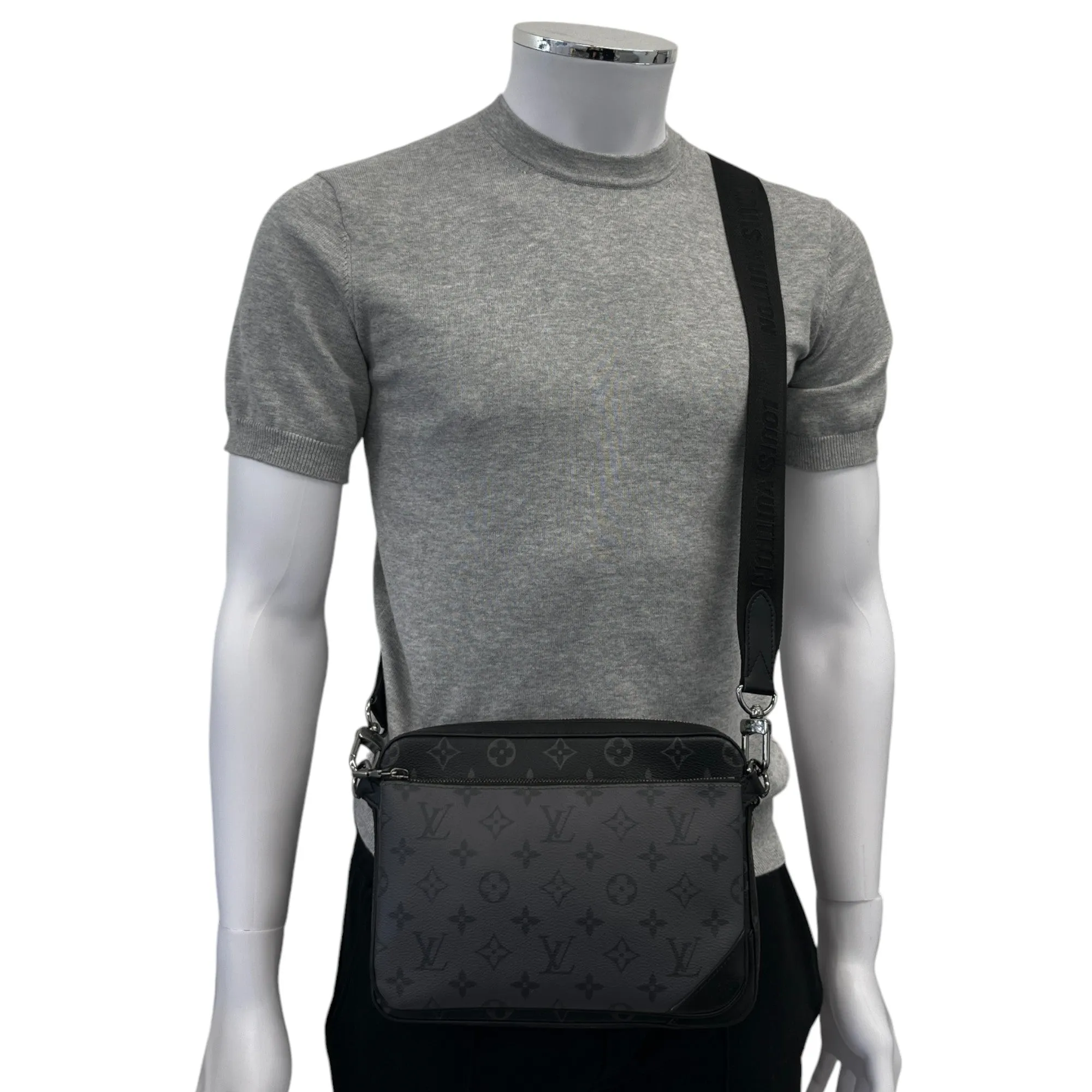 Men's Trio Monogram Eclipse Messenger Bag Grey