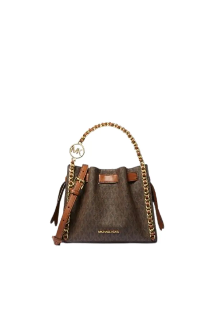 Michael Kors Mina Crossbody Bag Small Signature Logo Chain In Brown 35H3G4MC1B