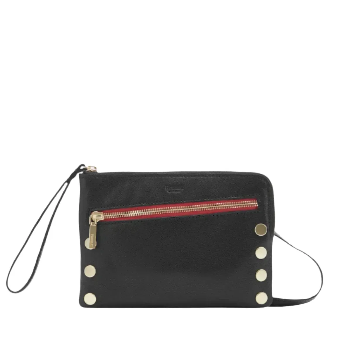 NASH SML Crossbody Clutch Wristlet Handbag in Black/Gold with Red Zip