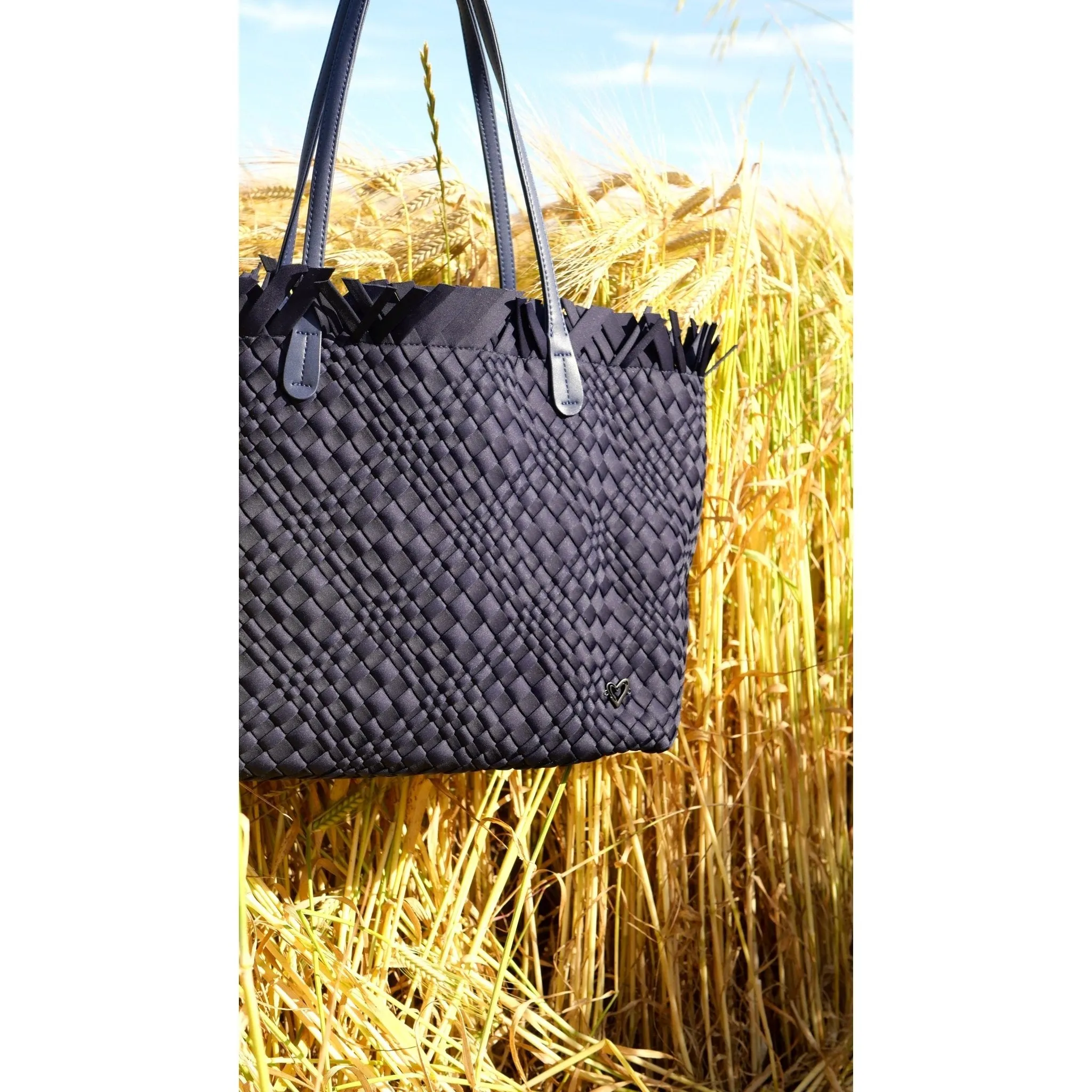 NEW: Vulcan Woven Large Tote (Fringed Top) - Navy