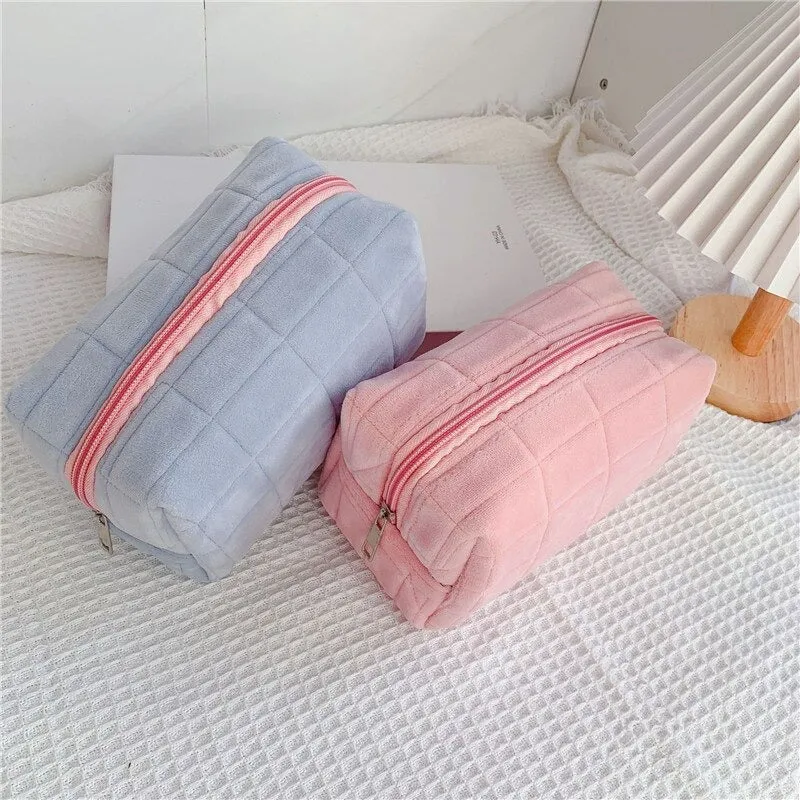 Pastel Colored Soft Fur Travel Make-Up Pouch Bags