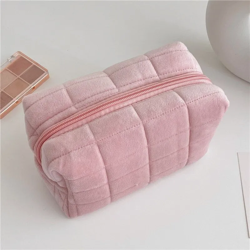 Pastel Colored Soft Fur Travel Make-Up Pouch Bags