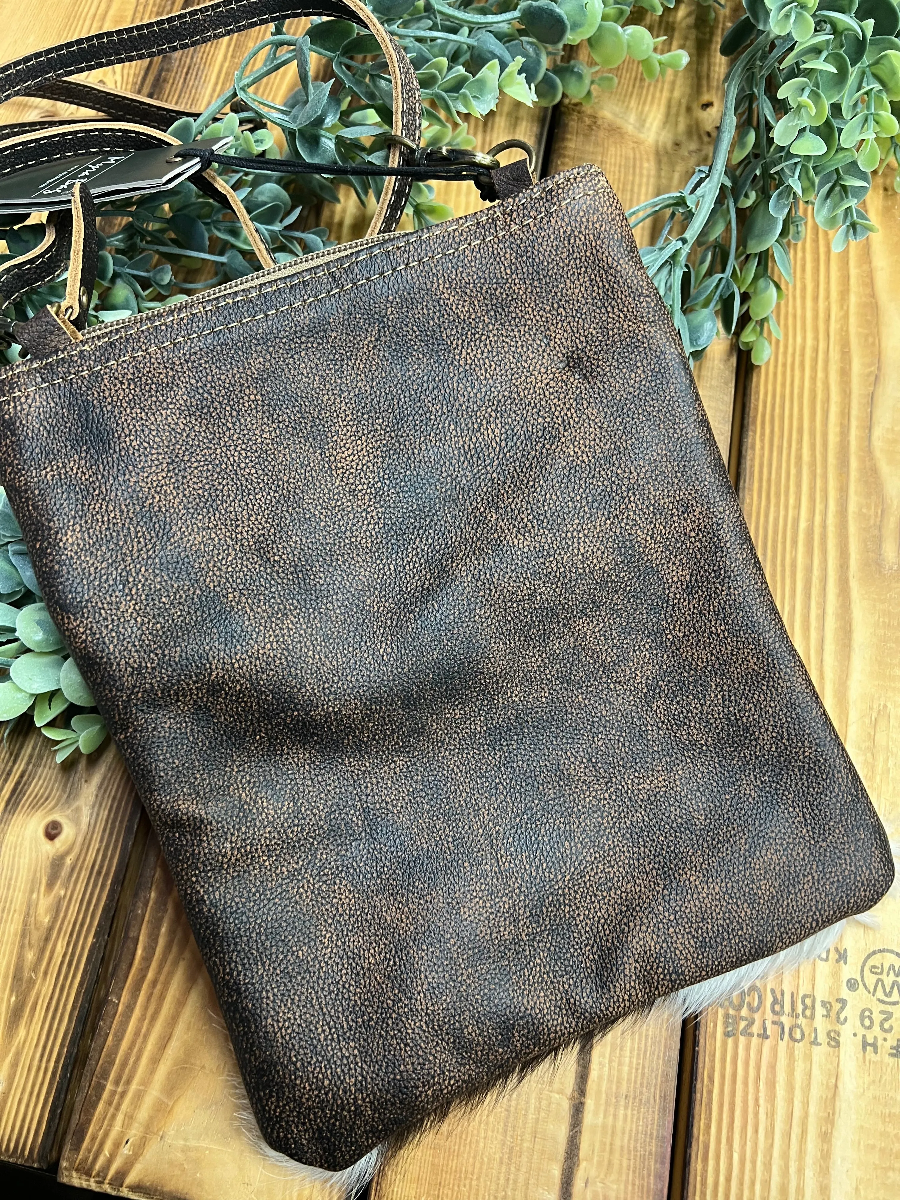 Tooled Print Hair on Hide Crossbody Bag