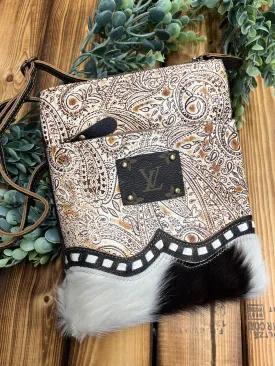 Tooled Print Hair on Hide Crossbody Bag