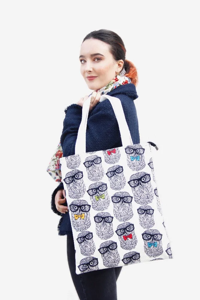 Tote Bags - Small Owls With Bow Tie