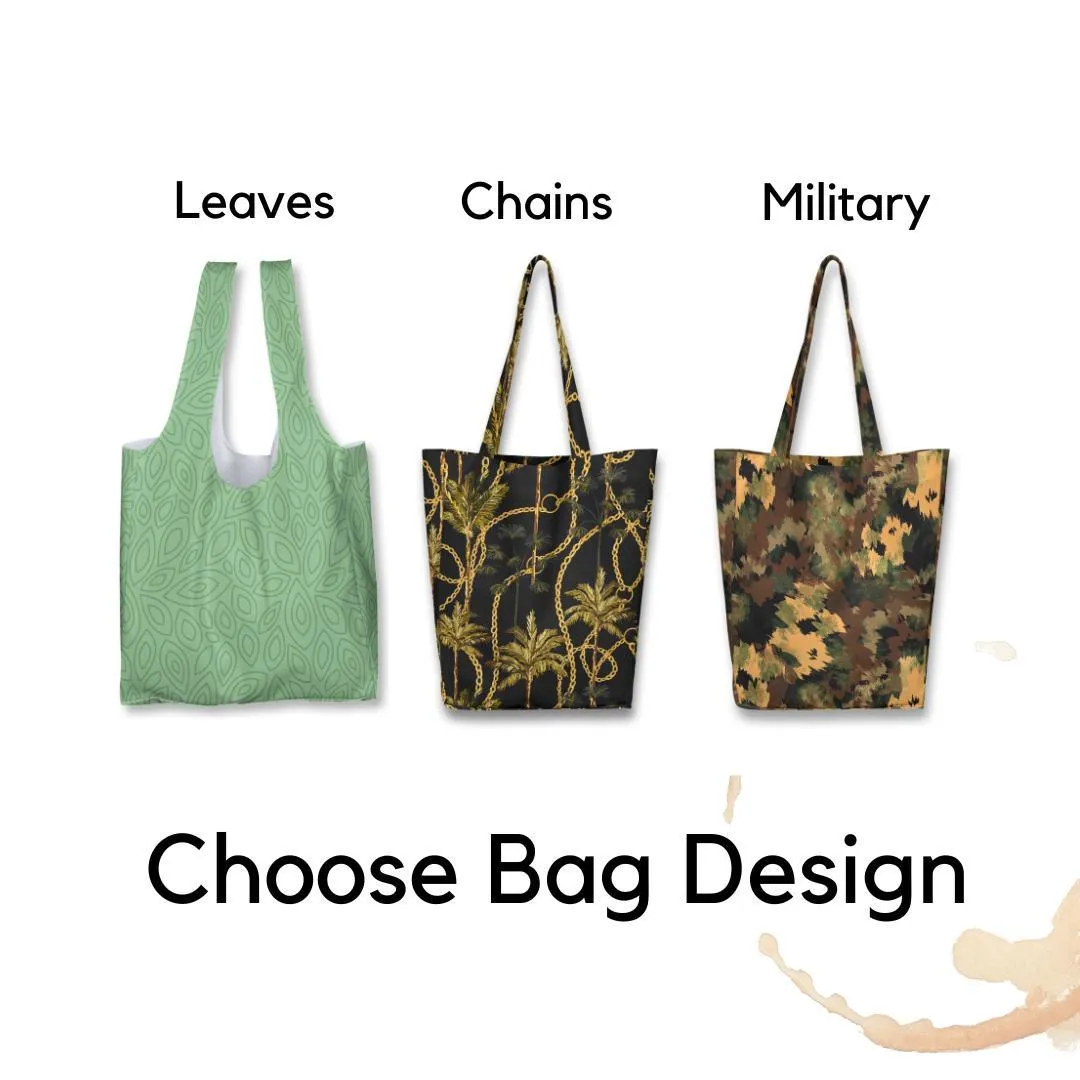 Women's XXL Shopper Bag with Wallet | Green Leaves Design | Eco-Friendly Oversized Tote | Versatile Shopping and Travel Bag